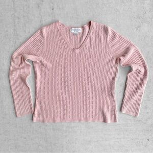Casual Corner Annex Pink Cable Knit V-Neck Sweater Size L